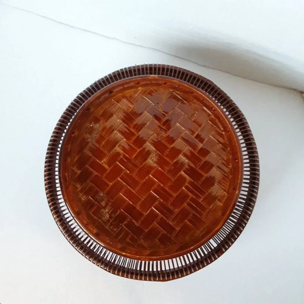 Vintage RARE Asian Brown Basket Food Storage 10in